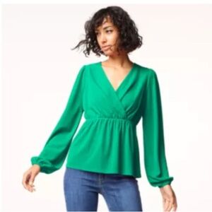 NWOT Power Green Intempo Plisse Faux-Wrap Top